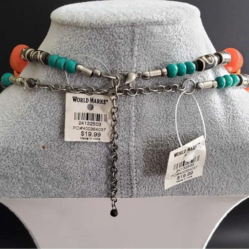 NWT Bohemian Boho Orange Bead Lot of 2 Necklaces‎ 19 to 22 in. World Mrkt India